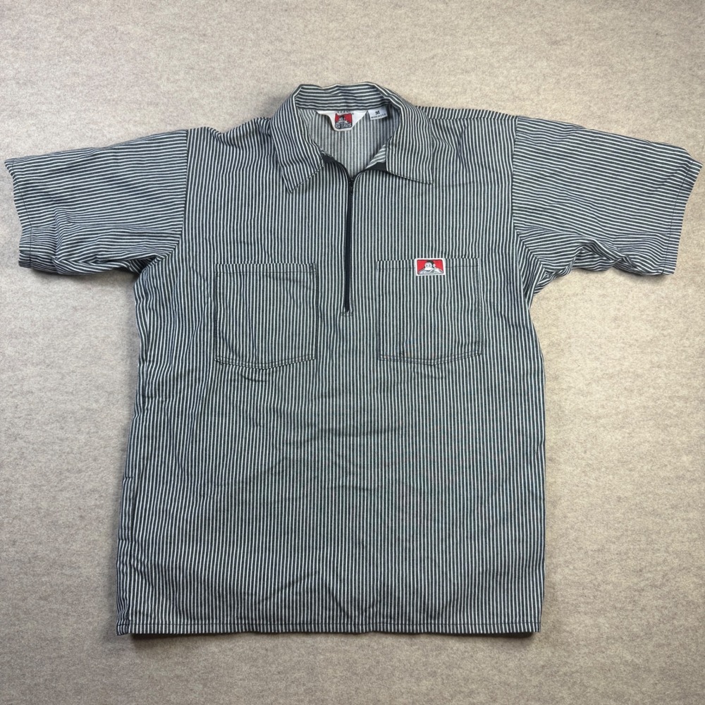 Ben Davis Hickory Stripe Half Zip Work Shirt Made in USA Mens Medium SS